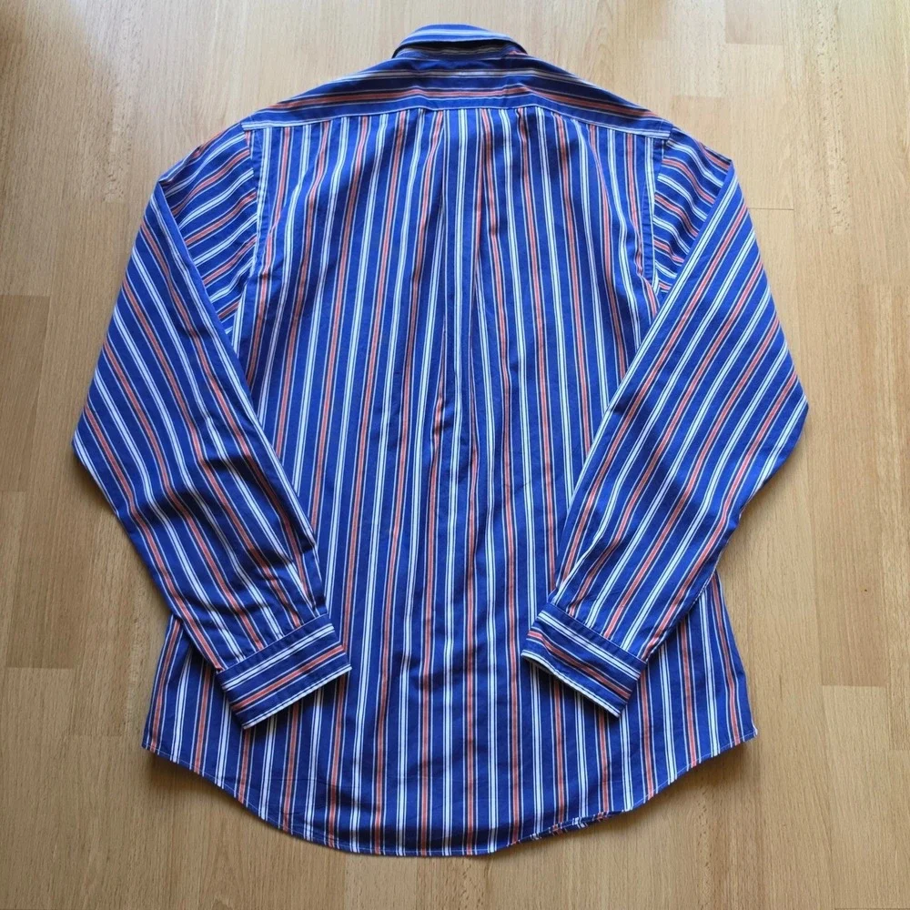 Polo Ralph Lauren Vintage Mens Custom Fit Striped Button Down Shirt Blue Red L‎